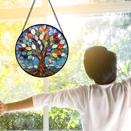 Colorful Tree of Life Stained Glass Window Hanging Suncatcher Gifts 12" - Image 4