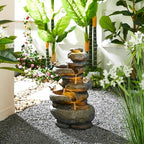 Glitzhome Natural 5-Tiered Stacked Stone Polyresin Outdoor Fountain with Birds, Pump and LED Light, 23''H - Image 4