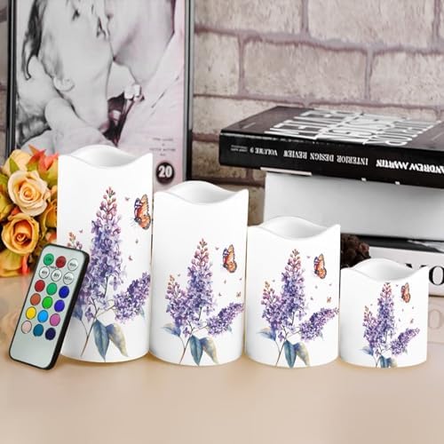 Purple Lavender Flameless Candles with Remote Timer Battery Powered LED Candles Color Changing Pillar Electric Fake Candles Bulk for Indoor Outdoor Home Table Decoration Set of 4 - Image 4