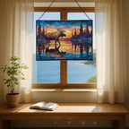 Moose Wading Through Shimmering Lake Rectangular Stained Glass Suncatcher – Hanging Window Panel with Animal & Nature Scene – Vibrant Glass Art Gift for Wildlife, Fantasy, Nature Lovers OAlBEX - Image 6
