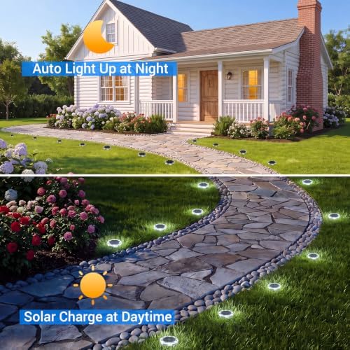 Peasur Solar Ground Lights Outdoor, 24 Pack Flat Solar Powered Disc Lights, IP68 Waterproof, Anti-Rust, Landscape Lighting for Pathway Garden Yard Lawn Walkway Landscape Driveway, Cool White - Image 2