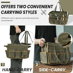 Tool Bag, Heavy Duty 16oz Waxed Canvas Garden Tool Organizer Tote with Reinforced Bottom, Large Capacity & 11 Slots, Dual Handles Tool Carrier for Gardening Carpentry DIY Tools | Army Green - Image 4