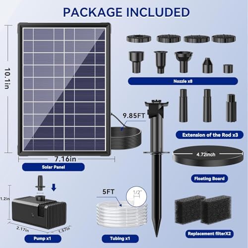 Antfraer 8W Solar Water Pump with Dry-Run Protection, Solar Bird Bath Fountain Pump Double-Layer Nozzles & 5Ft Tubing, Solar Fountain Pump for Small Pond, Garden, Patio & Outdoor Water Feature - Image 2