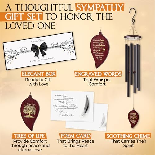 32 Inch Leaf Black Memorial Wind Chimes for Loss of Loved One Sympathy Gift - Image 4