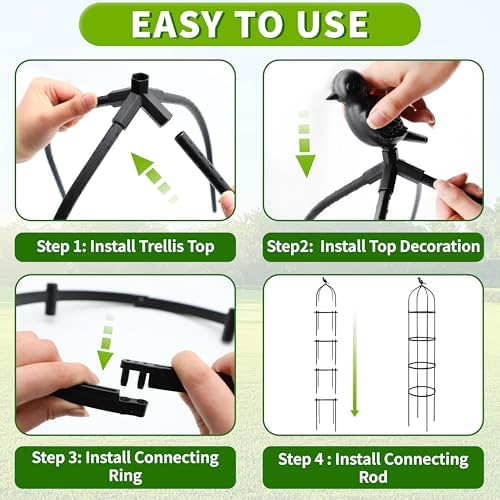 2-Pack 6FT Garden Obelisk Trellis for Climbing Plants,Adjustable 4-Tier Metal Plant Support,Rustproof Outdoor Plant Tower with 3 Decorative Tops for Roses,Tomatoes,Clematis & Vines,Black - Image 4