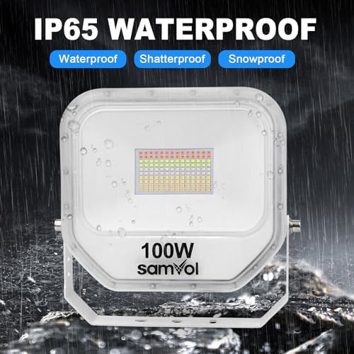 Smart RGB Color Change Led Flood Light, Heavy Duty Aluminum IP65 Waterproof, 180° Adjustable 16 Million Colors Dimmable for Outdoor Landscape & Indoor Stage, Support Alexa and Remote (100, Watts) - Image 4