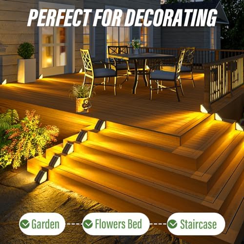 JSOT Solar Step Lights Suitable for Garden Patio Stair Decor Warm White-12P - Image 2
