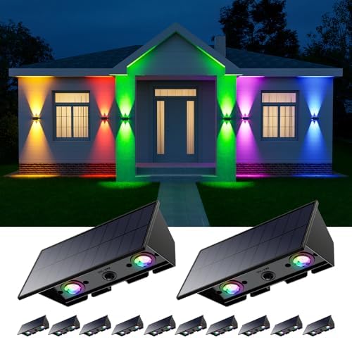 12 Pack RGB Solar Up and Down Wall Lights Color Changing Outdoor by Roopure