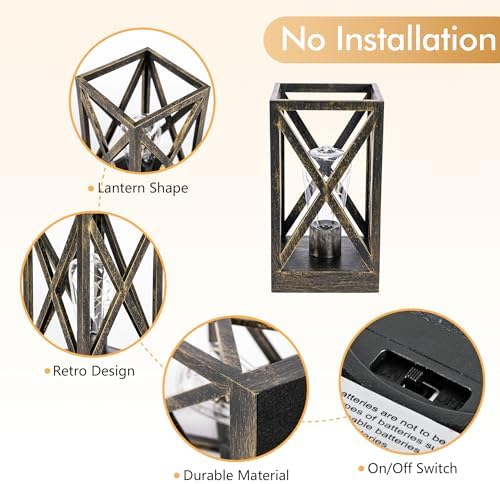 WINGBO 2 Pack Retro Battery Powered Table Lamps, Battery Operated Cordless Lamp Set, Portable Nightlight Decorative Light for Living Room Dining Room Bedroom Entryway Patio, Black & Gold Finish - Image 5
