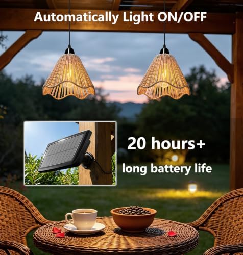 Solar Chandelier Outdoor Waterproof, Gazebo Lights Solar Powered with Remote Control, Boho Hanging Pendant Light for Porch, Patio, Pergola, Shed, Chicken Coop, Balcony(2 Lights) - Image 3