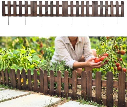ShopLaLa Garden Edging Fence (Total 5.5ft Length) Dark Brown Wooden Fences by ShopLaLa