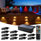 Solar Fence Lights with Remote 12 Pack, 9 Fixed Colors 12 Modes, Fence Lights Solar Powered Outdoor Waterproof, Warm/Cool White, RGB LED Deck Lights for Step/Yard/Railing/Balcony/Patio/Stairs/Outside by MIFISH