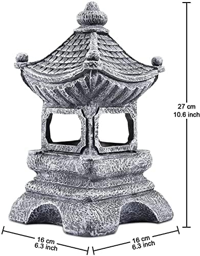 Garden Ornaments Decor Statue Outdoor,Outdoor Garden Sculpture Home Statues Pagoda Garden Statue with Solar Light Resin Pavillion Figurine Decor Lantern,Indoor/Outdoor Zen Sculptures - Image 3