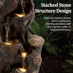 39.0" Tall Outdoor Water Fountain, 4 Tier Cascading Bowls and Stacked Water Fountain with LED Lights, for Yard Décor, Backyard, Patio and Deck (39.0'') - Image 2