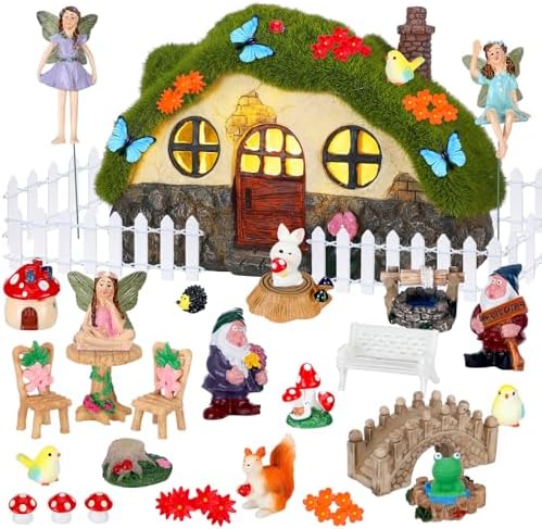 Suzile 50 Pcs Solar Fairy House Garden Accessories Set, Stone House - Image 6