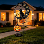 Solar Halloween Black Cat & Pumpkin Moon Metal Garden Stake Light, Waterproof Solar Outdoor Decor, Auto Dusk Light Ornament for Yard Lawn Patio Pathway by Unknown