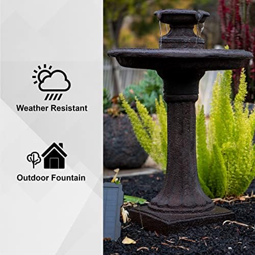 XBrand 28" Solar Bird Bath Fountain for Outdoor Garden, 1-Tier Resin Water Fountain with Solar Panel Pump, Patio Décor with Auto Shut-Off Feature, Brown - Image 4