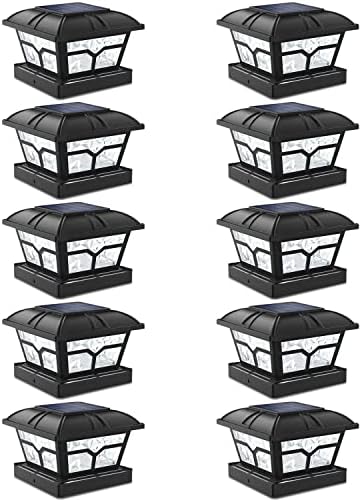 SIEDiNLAR Solar Post Cap Lights Outdoor 2 Modes, 10 Pack, Black, Warm/White by Siedinlar