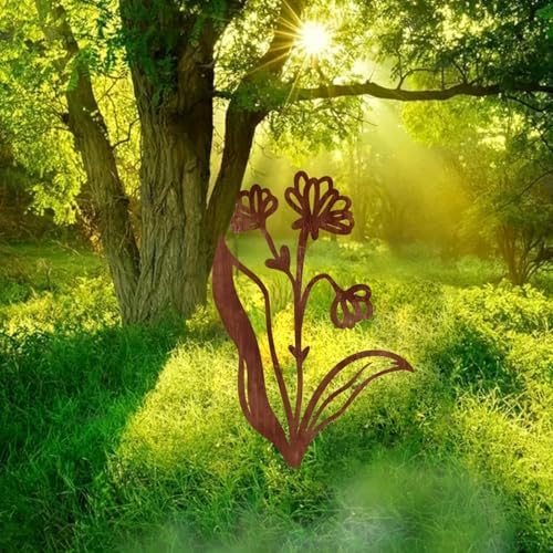 Rustic Floral Metal Garden Stake, 11.81Inch Outdoor Decoration with Flower Design, Durable Metal Construction for Patio, Balcony, Yard - Image 6