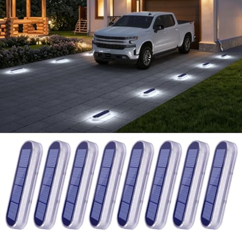 Solar Powered Driveway Lights, 8 Pack Solar Dock Deck Lights Outdoor-White by Honalia