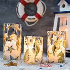 Nautical Flameless Candles Flickering Starfish Seahorse Battery Operated Candles with Remote - Bedroom Party Christmas Ocean Summer Decor - Set of 3 - Image 4