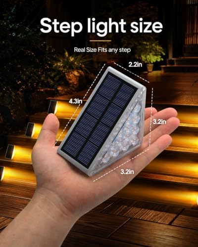 Outdoor Step Lights, 8 Pack IP67 Waterproof Solar Stair Lights, Warm 3000K 13 LED Solar Lights for Steps, Front Steps, Concrete Steps, Porch, Patio, Walkway, Backyard Decor - Image 3