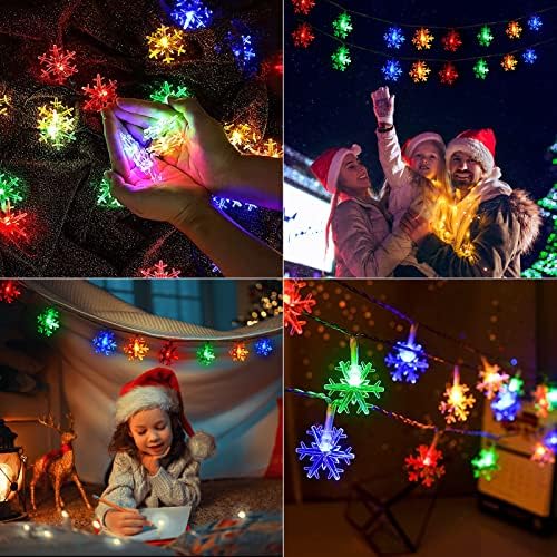 Brightown Solar Christmas Snowflake String Lights - 2 Pcs 100 LED 39 FT Outdoor Waterproof Fairy Lights with 8 Lighting Modes for Wedding, Party, Tree, Garden, Patio, Yard, Home, Multicolor - Image 2