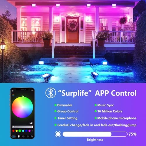 AUXTINGS 30W RGB LED Floodlight,3000LM Smart Flood Lights Outdoor with APP Control, Colour Changing,Timing Scene Lighting for Party Stage Garden Halloween Christmas Decorations,IP66 US Plug,4 Pack - Image 3