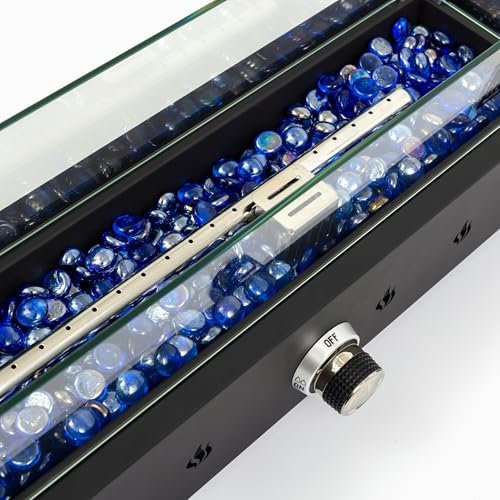 28-inch Table Top Propane Fire Pit, 40,000 BTU Tabletop Firepit Glass Wind Guard & Blue Glass Beads, Portable Outdoor Portable Fireplace for Patio and Camping – Black. - Image 5