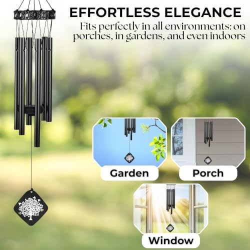 Sympathy Wind Chimes for Loss of Loved One – Bereavement Gift, Remembrance Wind Chime for Memorial Garden, Condolence Gift for Loss of Mom, Dad, Husband, Wife, Outdoor Memorial Decor - Black - Image 3