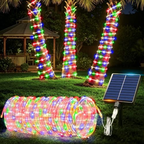 Solar Rope Lights Outdoor Waterproof, 66FT 200 LED Solar String Lights with 8 Lighting Modes,Trampoline Lights, Solar Patio Light for Garden Fence Backyard Deck Porch Pool Tree Christmas Decor by FLVOECN