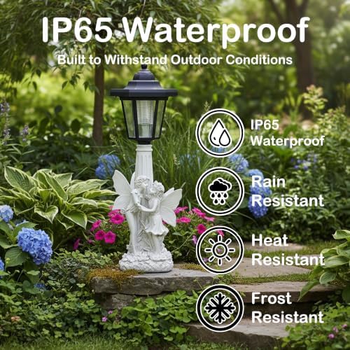 Fairy Couple Solar Lantern Garden Statue, White Resin - Image 3
