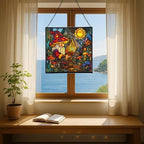 Gnome with Shadow Puppets Stained Glass Suncatcher – Square Hanging Window Panel for Home, Garden, Nursery, Halloween, Christmas, Memorial Day – Whimsical Glass Art Gift for Gnome Lovers cnc2mb - Image 6