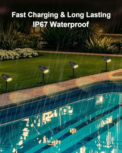 6 Pack Solar Spot Lights Outdoor Waterproof, 20 LEDs Bright Landscape Spotlights Dusk to Dawn, Warm White Adjustable Uplights for Yard Tree House Garden Wall Pathway, IP65 - Image 6