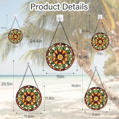 Golden Poppy Stained Glass Window Hanging Suncatcher Gifts for Women 12" - Image 6