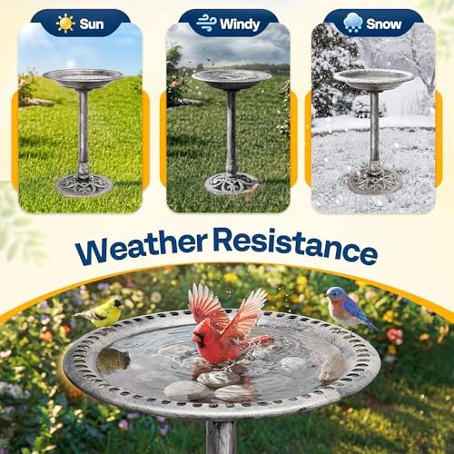 VIVOHOME Bird Bath for Outside, Polyresin Pedestal Birdbath, Gray - Image 3