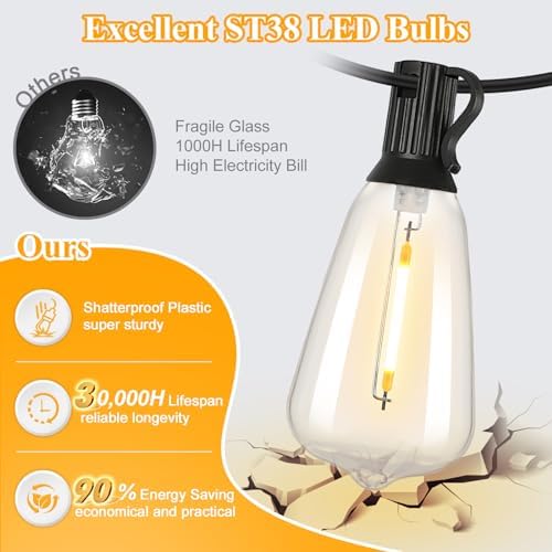Brightever 180FT Outdoor String Lights 94 Bulbs, Waterproof Patio Lights - Image 2