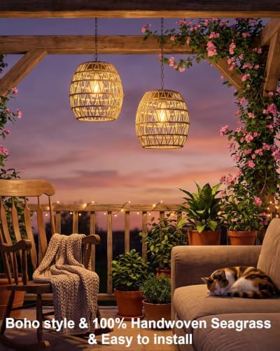 Hanging Solar Lanterns Outdoor Waterproof, Rattan Wicker Hanging Chandelier - Image 2