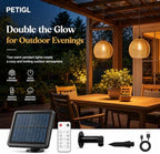 Rattan Solar Lanterns Outdoor, Solar Powered Hanging Lamp with Remote Control, 16.4FT Cord, Warm Outdoor Pendant Light for Patio, Porch, Gazebo, Pergola, Garden (2 Pcs Grey) - Image 2