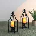 Glitzhome Modern Farmhouse Lantern Decor- Metal Candle Lanterns for Christmas- Decorative Lanterns for Living Room,Home,Indoor, Outdoor,Table,Fireplace Mantle Decor Black Small Set of 2 by Glitzhome