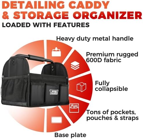 Detailing Caddy Organizer with Handle - Storage, Cars, & Cleaning Caddy for Supplies, Tools, & Home Improvement - Heavy Duty Car Detailing Supplies With Multi-Pockets & Collapsible Tote Design - Image 2