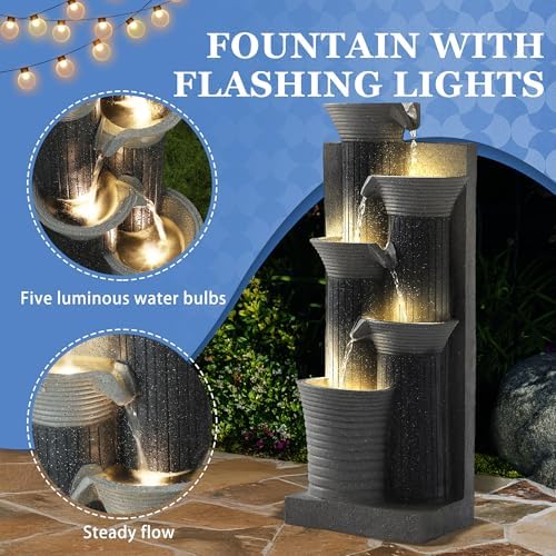 5-Tiers Outdoor Water Fountain, Fountains and Waterfalls with Light - Image 2