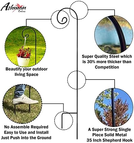 Ashman Shepherd Curled Hook (12 Pack), 35 Inch Tall 1/4 Inch Thick, Made of Premium Metal for Hanging Bird Feeders, Mason Jars, Plant Hangers, Flower Basket, Christmas Lights, Lanterns, and Weddings - Image 3