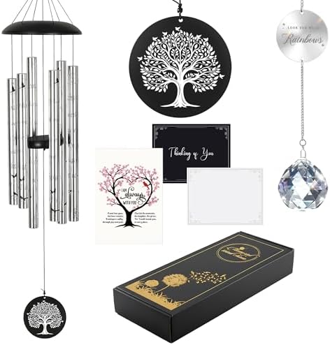 Memorial Wind Chimes with Suncatcher, Sympathy Gifts Wind Chime for Loss of Loved One, 40" Sympathy Wind Chime with 6 Anodized Aluminum Tubes Tuned for A Soothing Melody by AmericUrn