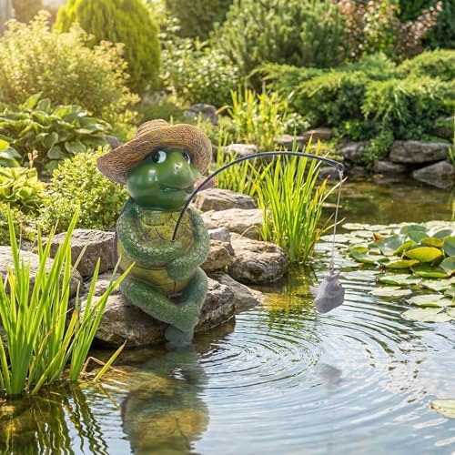 Turtle Fishing Statue, Resin Pond Decor for Koi Fish Ponds and Gardens by Unknown