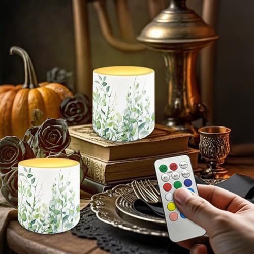 Green Leaves Flameless Candles Flickering Battery Operated 4 Pack Realistic LED Candles with Timer 12-Key Remote Control Decorative Lighting for Gardens Backyards Balconies 3" Dia - Image 2
