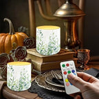 Green Leaves Flameless Candles Flickering Battery Operated 4 Pack Realistic LED Candles with Timer 12-Key Remote Control Decorative Lighting for Gardens Backyards Balconies 3" Dia - Image 2