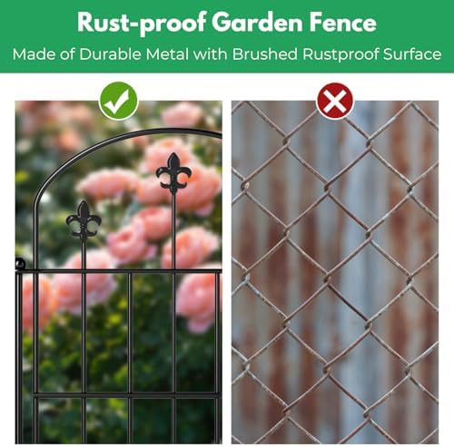 Decorative Garden Fence Border 19 Pack 22in(H) x 20ft(L), Black Rustproof Metal Garden Fencing Animal Barrier for Dogs - Image 6
