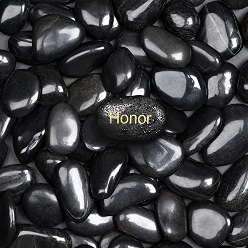 11lbs Polished Black River Rocks,Natural Decorative Stones for Indoor Plants,Vases & Fish Tank,Includes 1 Engraved Inspirational Rock,1-2 Inch Decorative Pebbles for Garden Landscaping by Ausluru