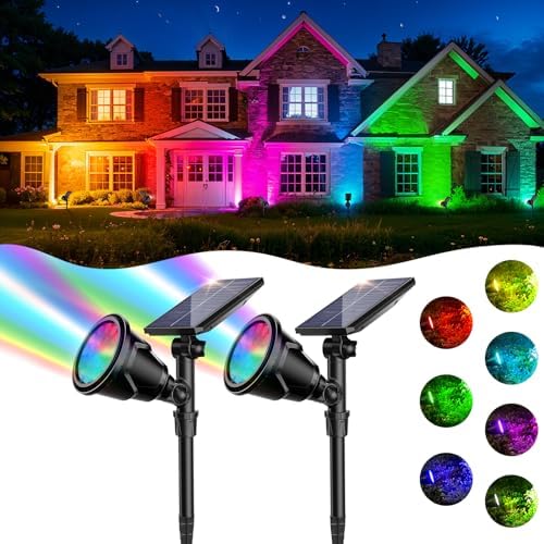 ROSHWEY Solar Spot Lights Outdoor, 7 Colors Halloween Christmas Outdoor Lights Waterproof Landscape Light 600LM Solar Spotlight Lighting for House Backyard Pool Patio Garden Decor- 2 Pack by ROSHWEY